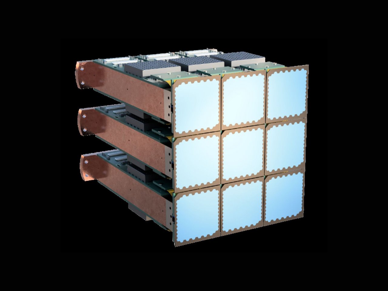 Array di 9 moduli di rivelazione contenente 1494 pixels