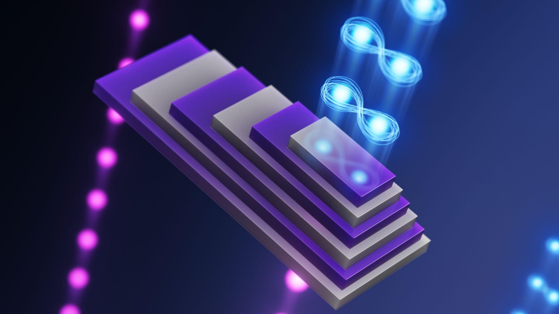 Graphic representation of a bioengineered two-dimensional material used for the generation of entangled photon pairs.