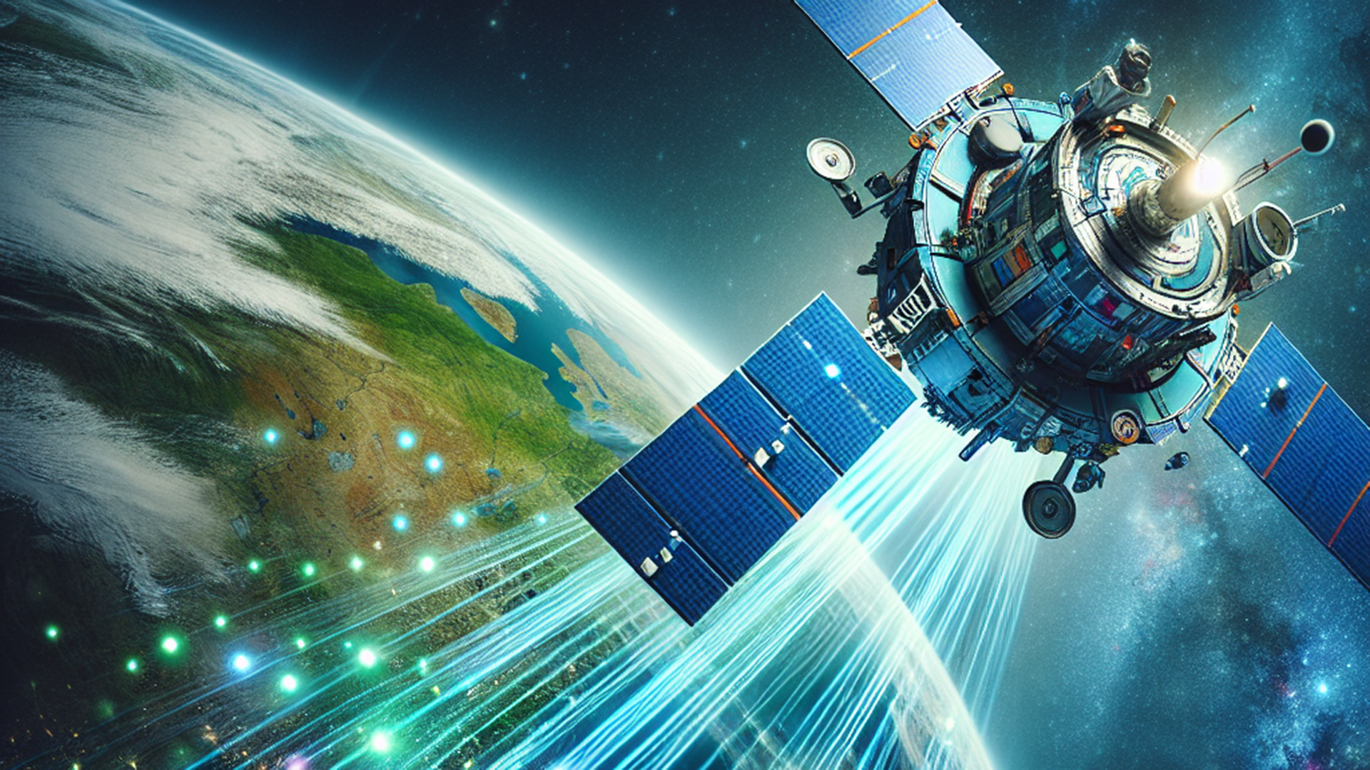 Elaborazione AI di satellite artificiale e pianeta Terra